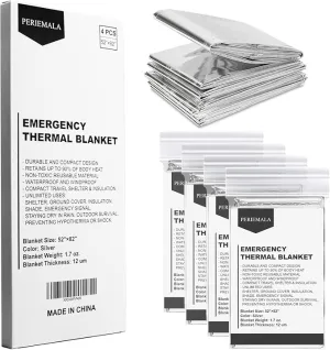 Emergency Blankets for Survival Gear (Pack of 4), Camping Blanket, Emergency Blanket, Thermal Blanket, Mylar Space Blanket, Survival Blanket, First Aid Supplies, Outdoors
