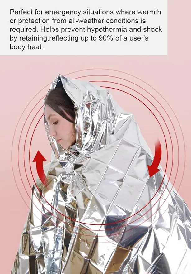 Emergency Blankets for Survival Gear (Pack of 4), Camping Blanket, Emergency Blanket, Thermal Blanket, Mylar Space Blanket, Survival Blanket, First Aid Supplies, Outdoors