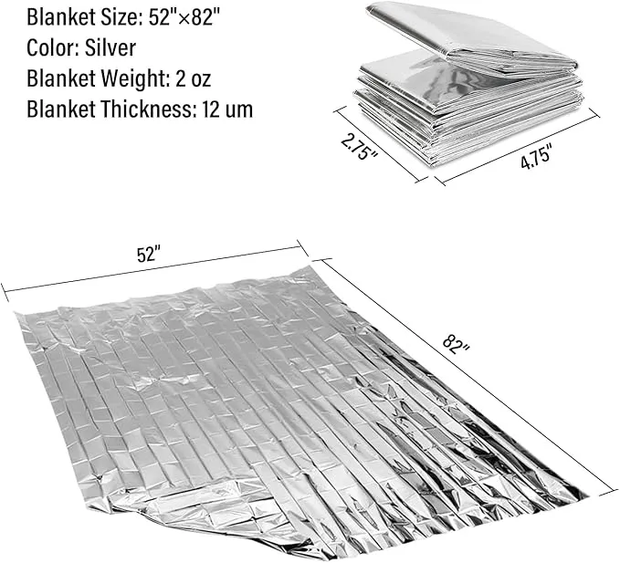 Emergency Blankets for Survival Gear (Pack of 4), Camping Blanket, Emergency Blanket, Thermal Blanket, Mylar Space Blanket, Survival Blanket, First Aid Supplies, Outdoors