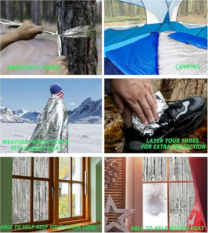 Emergency Foil Blanket (Pack of 50), Survival Thermal Mylar Blankets Individually Packaged Perfect for Outdoors, Hiking, Survival, Marathons or First Aid