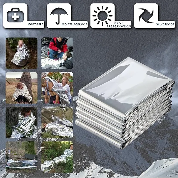 Emergency Foil Blanket (Pack of 50), Survival Thermal Mylar Blankets Individually Packaged Perfect for Outdoors, Hiking, Survival, Marathons or First Aid