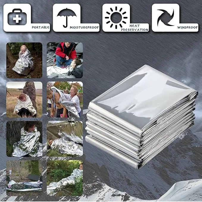 Emergency Foil Blanket, Survival Thermal Mylar Blankets Individually Packaged Perfect for Outdoors, Hiking, Survival, Marathons or First Aid