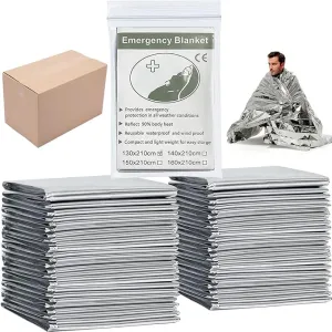 Emergency Foil Blanket, Survival Thermal Mylar Blankets Individually Packaged Perfect for Outdoors, Hiking, Survival, Marathons or First Aid
