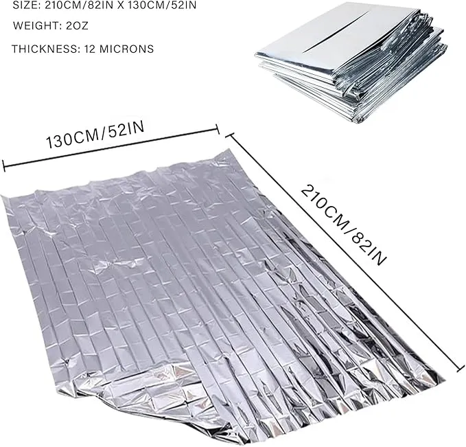 Emergency Foil Blanket, Survival Thermal Mylar Blankets Individually Packaged Perfect for Outdoors, Hiking, Survival, Marathons or First Aid