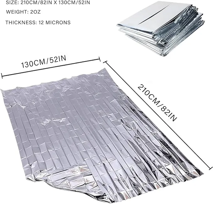 Emergency Foil Thermal Blanket (Pack of 6), Survival Blankets Perfect for Outdoors, Hiking, Survival, Marathons or First Aid