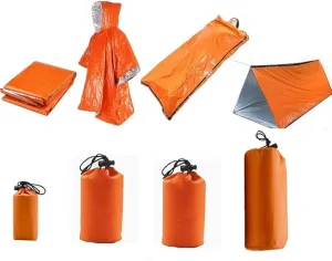 Emergency Shelter Sets, Survival Shelter 1 Survival Tent 1 Mylar Blankets 1 Emergency Sleeping Bag 1 Poncho for Outdoor Carcar Kits, Camping, Hiking