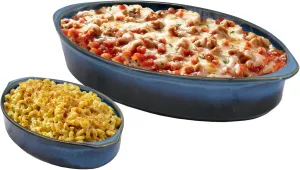 Emeril Lagasse 2-Piece Oval Stoneware Baking Dish Set - Versatile 3 & 1 Quart, for Baking, Perfect Casseroles, Roasts, Cake, Lasagna Pan, Microwave, Oven, Dishwasher, and Freezer Safe