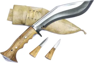 ESK Handmade Iraqi Kukri Knife |8 Inch Blade Carbon Steel Khukri - 5 Inch Rosewood Handle with White Leather Sheath and Two Small knives - Handmade in Nepal