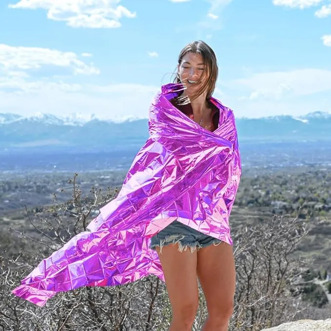EVERLIT Survival Emergency Mylar Thermal Blanket, Foil Space Blanket Designed for NASA, Body Warmer Blanket for Outdoor, First Aid, Camping Gear, Hiking Travel (4 Pack, Bubblegum Pink)