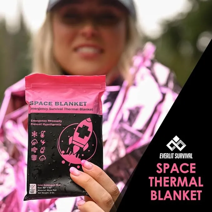 EVERLIT Survival Emergency Mylar Thermal Blanket, Foil Space Blanket Designed for NASA, Body Warmer Blanket for Outdoor, First Aid, Camping Gear, Hiking Travel (4 Pack, Bubblegum Pink)