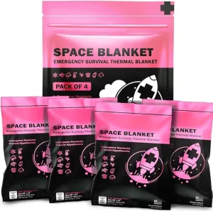 EVERLIT Survival Emergency Mylar Thermal Blanket, Foil Space Blanket Designed for NASA, Body Warmer Blanket for Outdoor, First Aid, Camping Gear, Hiking Travel (4 Pack, Bubblegum Pink)