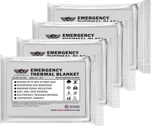 EVERLIT Survival Emergency Mylar Thermal Blanket, Foil Space Blanket Designed for NASA, Body Warmer Blanket for Outdoor, First Aid, Camping Gear, Hiking Travel (Silver, 4 Pack)