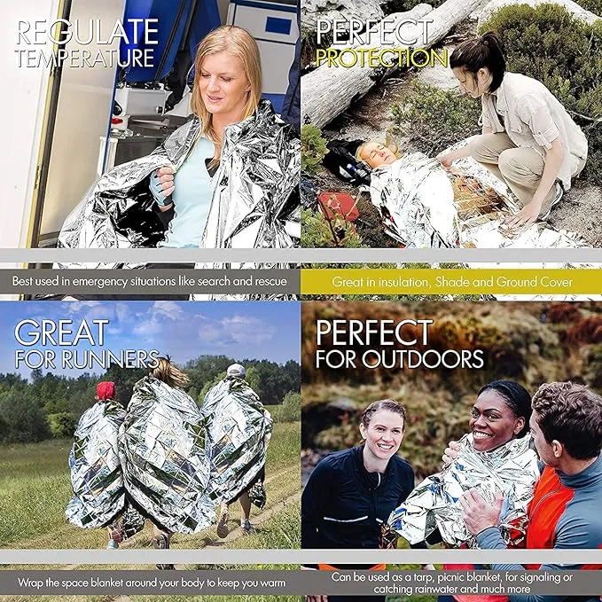 EVERLIT Survival Emergency Mylar Thermal Blanket, Foil Space Blanket Designed for NASA, Body Warmer Blanket for Outdoor, First Aid, Camping Gear, Hiking Travel (Silver, 4 Pack)