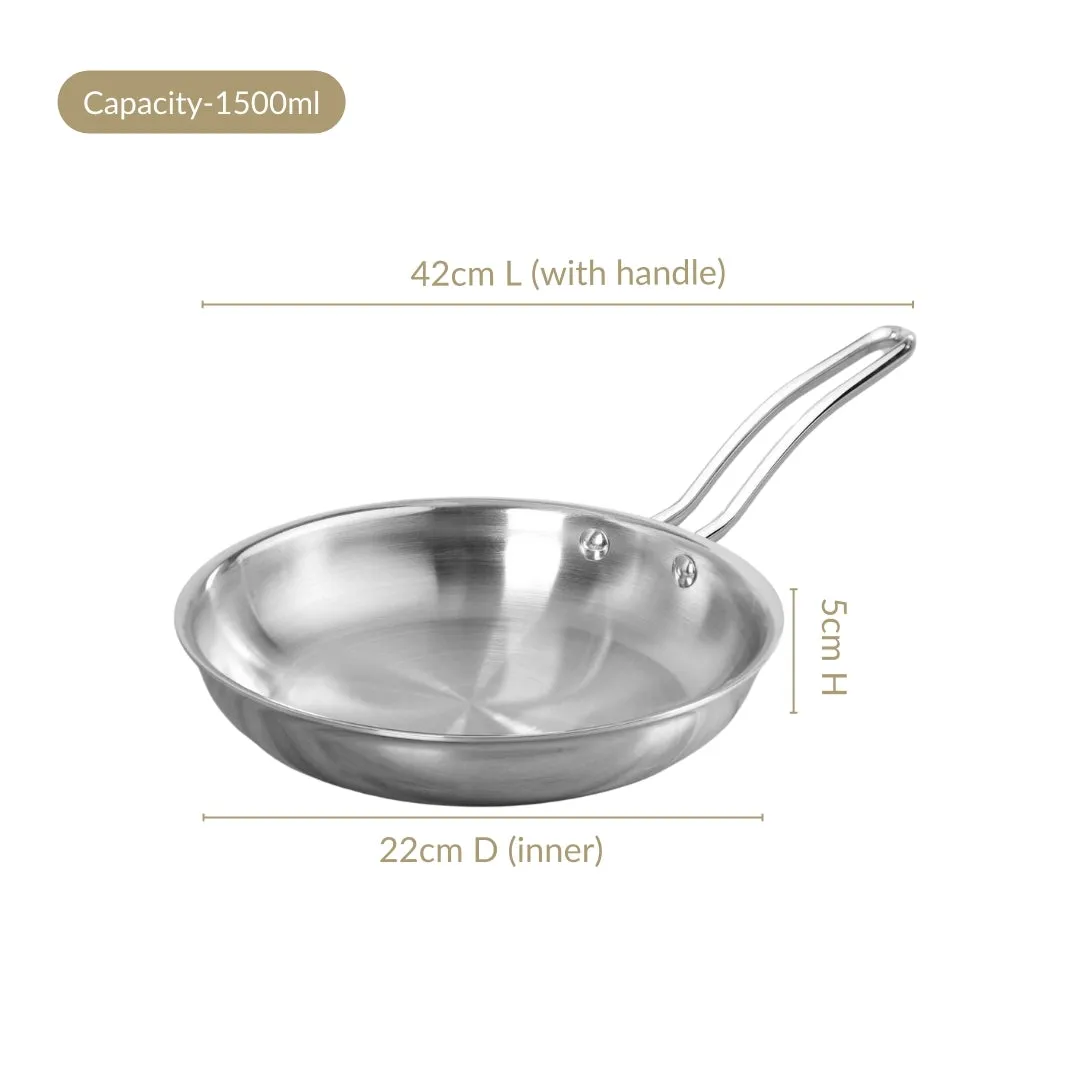 Extra Thick Tri Ply Stainless Steel Fry Pan 1500ml