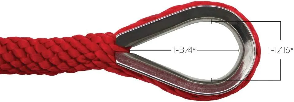 Extreme Max 3006.2651 BoatTector Solid Braid MFP Anchor Line with Thimble - 3/8" x 100', Red