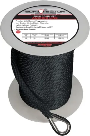 Extreme Max 3006.3472 BoatTector Solid Braid MFP Anchor Line with Thimble - 1/2" x 150', Black