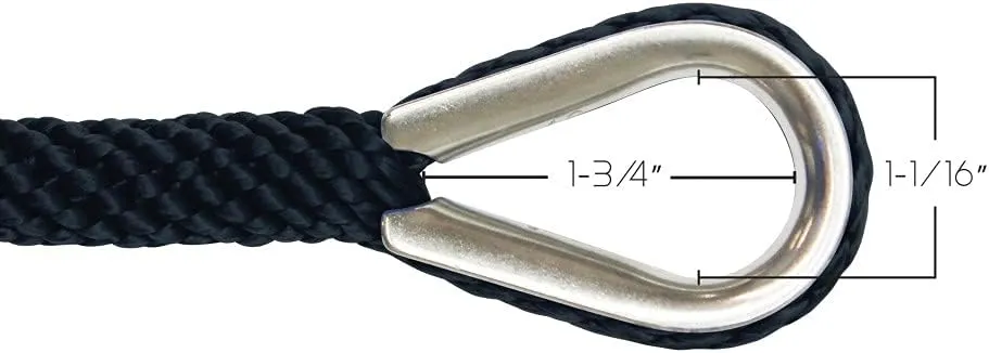 Extreme Max 3006.3472 BoatTector Solid Braid MFP Anchor Line with Thimble - 1/2" x 150', Black