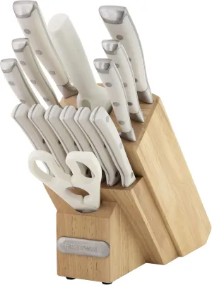Farberware 15-Piece Forged Triple Rivet Knife Block Set, High-Carbon Kitchen Knife set with Ergonomic Handles, 15-Piece Set, Razor-Sharp Knife Set, White