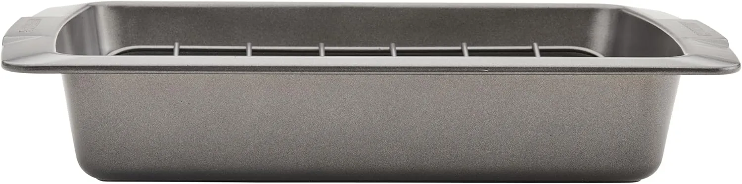 Farberware Bakeware Nonstick Roasting Pan/Roaster with U-Rack, 14.75 Inch x 10.75 Inch - Gray