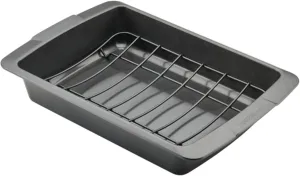 Farberware Bakeware Nonstick Roasting Pan/Roaster with U-Rack, 14.75 Inch x 10.75 Inch - Gray