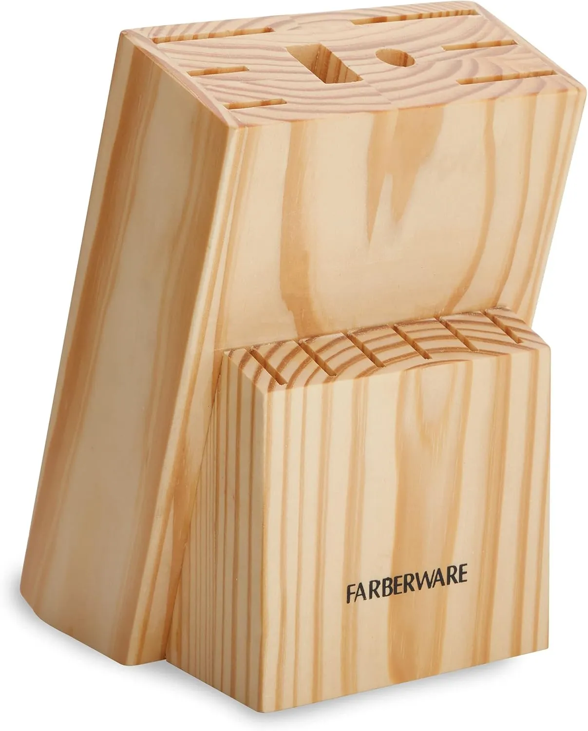 Farberware Triple Riveted Knife Block Set, 15-Piece, Black Pine, High Carbon-Stainless Steel Blades, Ergonomic Handles, Includes Natural Pinewood Block