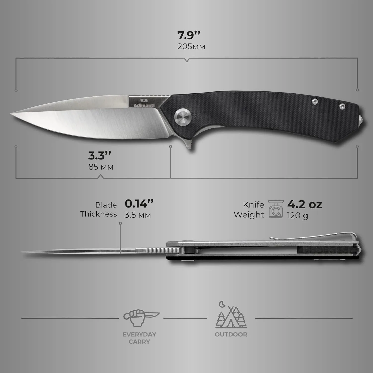 Firebird GANZO Adimanti Skimen Pocket Folding Knife G10 Handle with Clip and Glass Breaker D2 Steel Blade Hunting Fishing Camping Outdoor EDC Knife (Black)