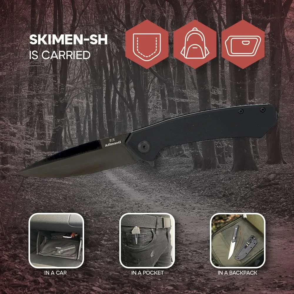 Firebird GANZO Adimanti Skimen Pocket Folding Knife G10 Handle with Clip and Glass Breaker D2 Steel Blade Hunting Fishing Camping Outdoor EDC Knife (Black)