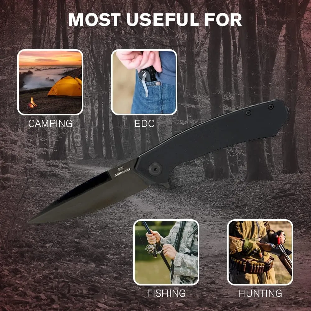 Firebird GANZO Adimanti Skimen Pocket Folding Knife G10 Handle with Clip and Glass Breaker D2 Steel Blade Hunting Fishing Camping Outdoor EDC Knife (Black)