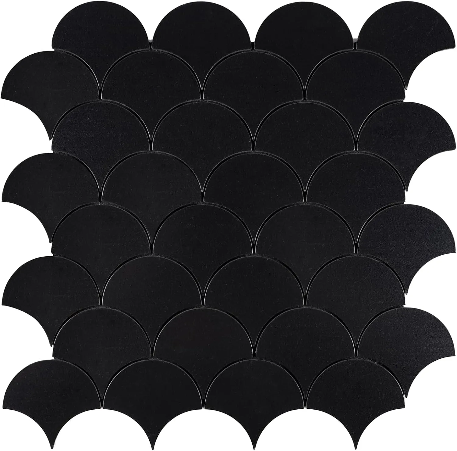 Fish Scale Black Peel and Stick Backsplash Tile, Fan Mosaic Self Adhesive Wall Tiles for Kitchen Bathroom-6 Sheet