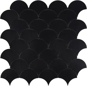 Fish Scale Black Peel and Stick Backsplash Tile, Fan Mosaic Self Adhesive Wall Tiles for Kitchen Bathroom-6 Sheet