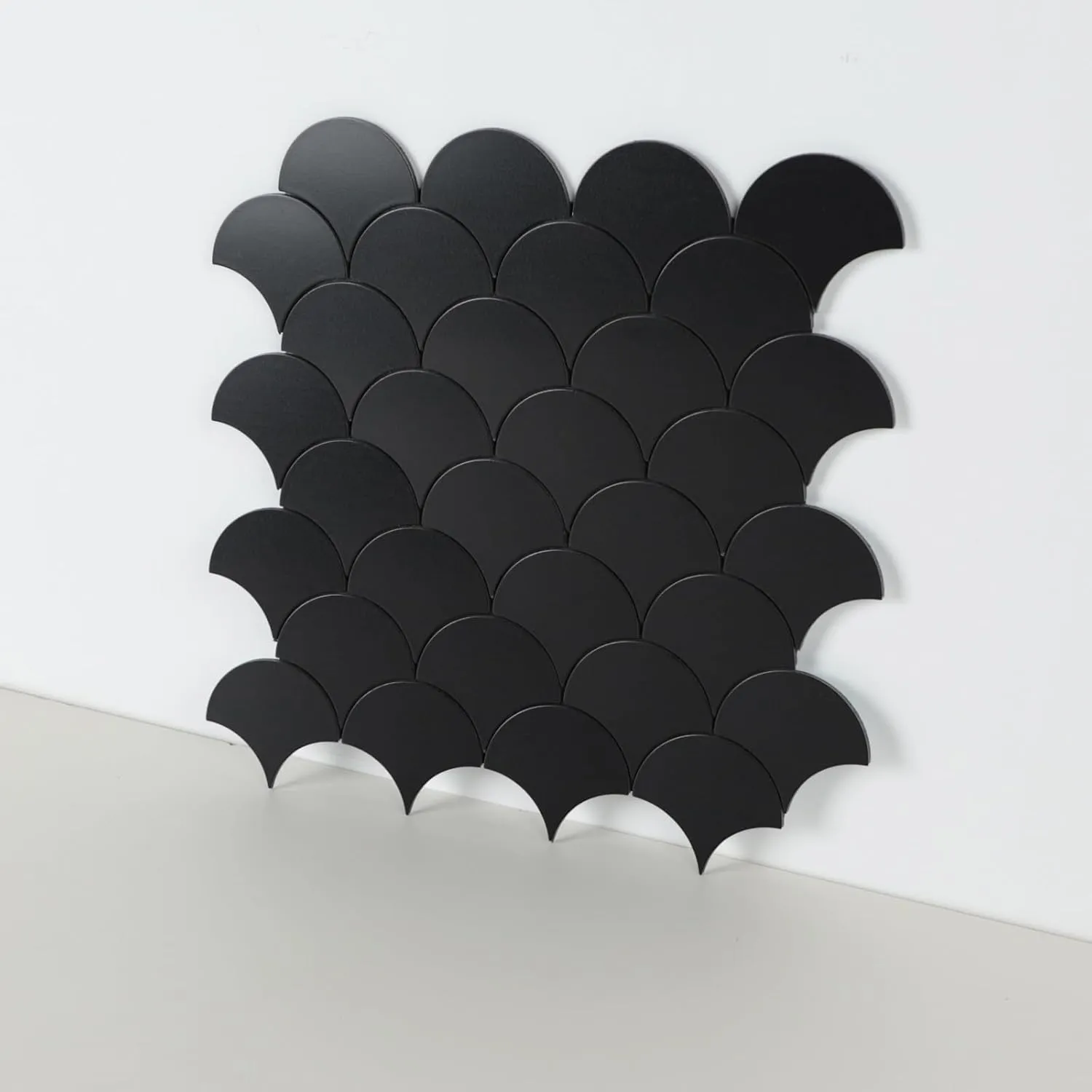 Fish Scale Black Peel and Stick Backsplash Tile, Fan Mosaic Self Adhesive Wall Tiles for Kitchen Bathroom-6 Sheet