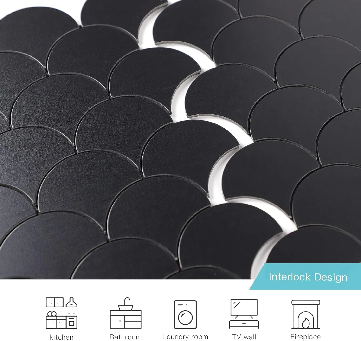 Fish Scale Black Peel and Stick Backsplash Tile, Fan Mosaic Self Adhesive Wall Tiles for Kitchen Bathroom-6 Sheet