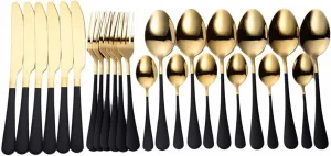 Flatware Sets Gold Cutlery Set Stainless Steel Forks Spoons Knifes Full Tableware Utensils Reusable Tableware Sets Dinnerware Set Eco Friendly Stainle