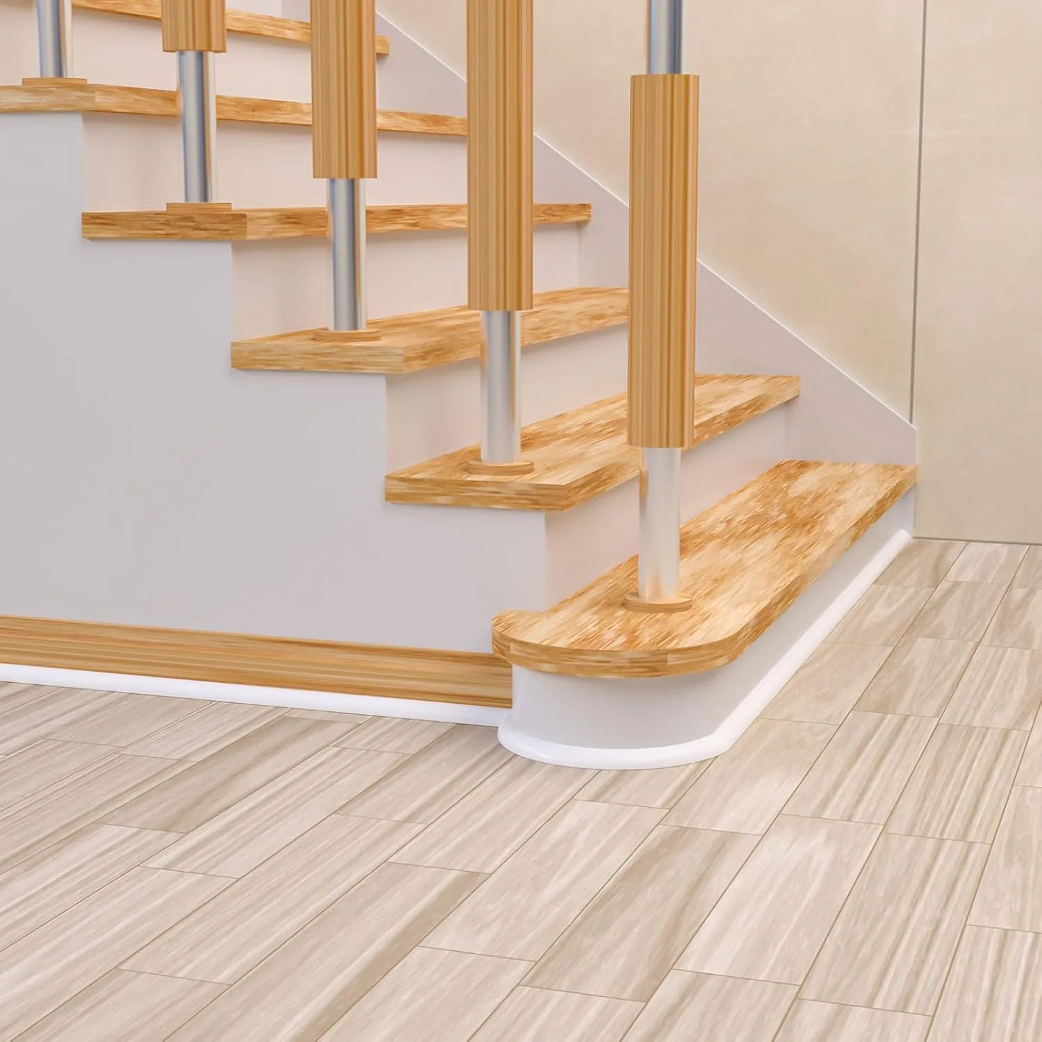 Flexible Quarter Round Molding, Mini Peel and Stick Rubber Trim Molding for Wall Edge Floor Corner,Staircase Cabinet Tub Edge (White, 118Inch)