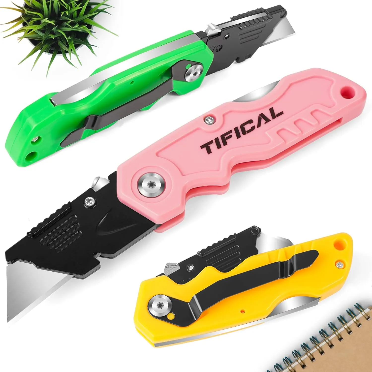 Folding Utility Knife 6-Pack, Quick-change Box Cutter for Cardboard and Boxes, Box Cutter Knife with Metal Clip, Back-lock Design Heavy Duty Box Opener with Extra 10 Blades (6-Pack)