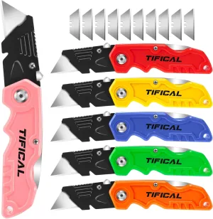 Folding Utility Knife 6-Pack, Quick-change Box Cutter for Cardboard and Boxes, Box Cutter Knife with Metal Clip, Back-lock Design Heavy Duty Box Opener with Extra 10 Blades (6-Pack)