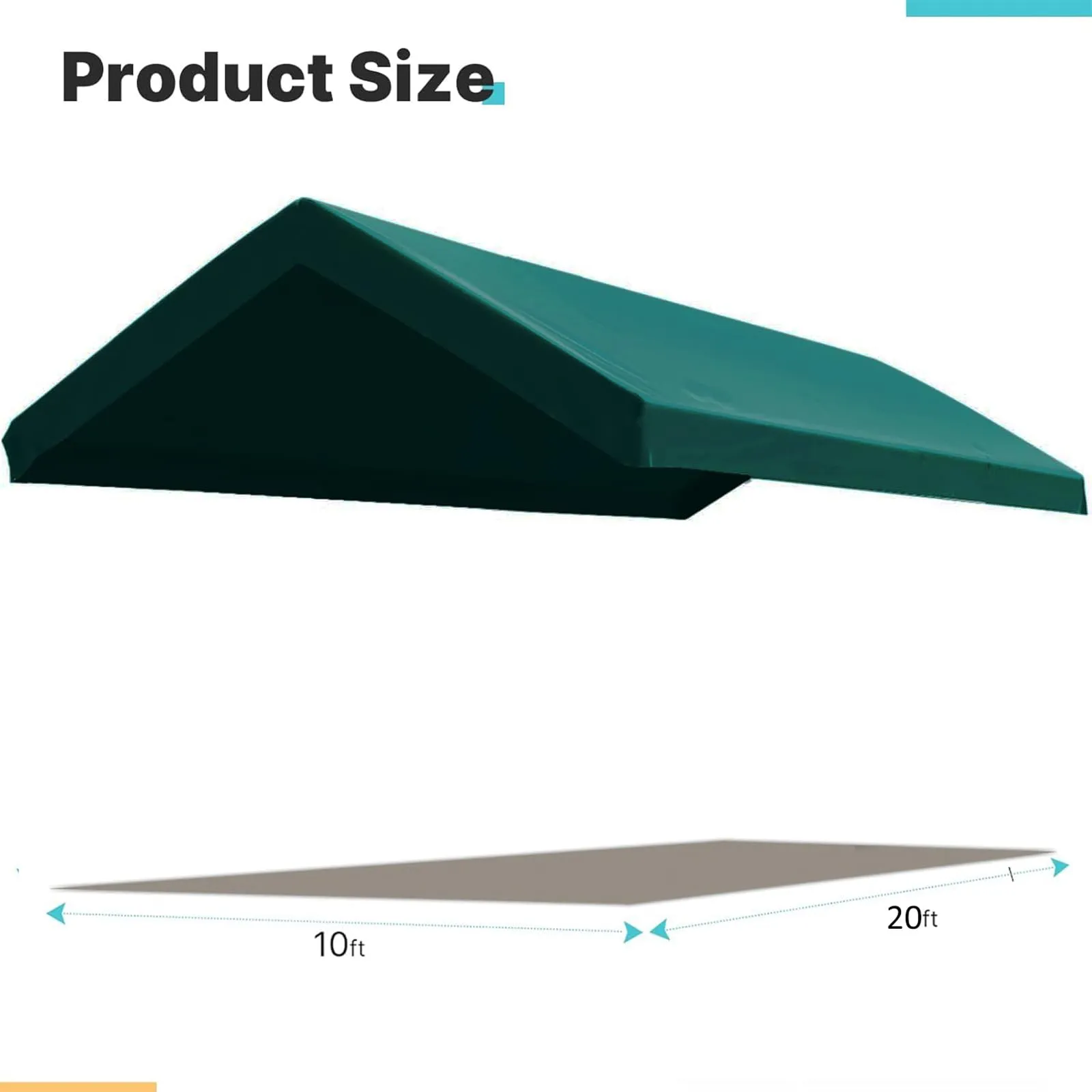 FORALEBEN Carport Replacement Canopy Cover for 10' x 20' Car Tent Top Garage Shelter Cover Tarp with Ball Bungees (Only Top Cover, Frame Not Include) Green