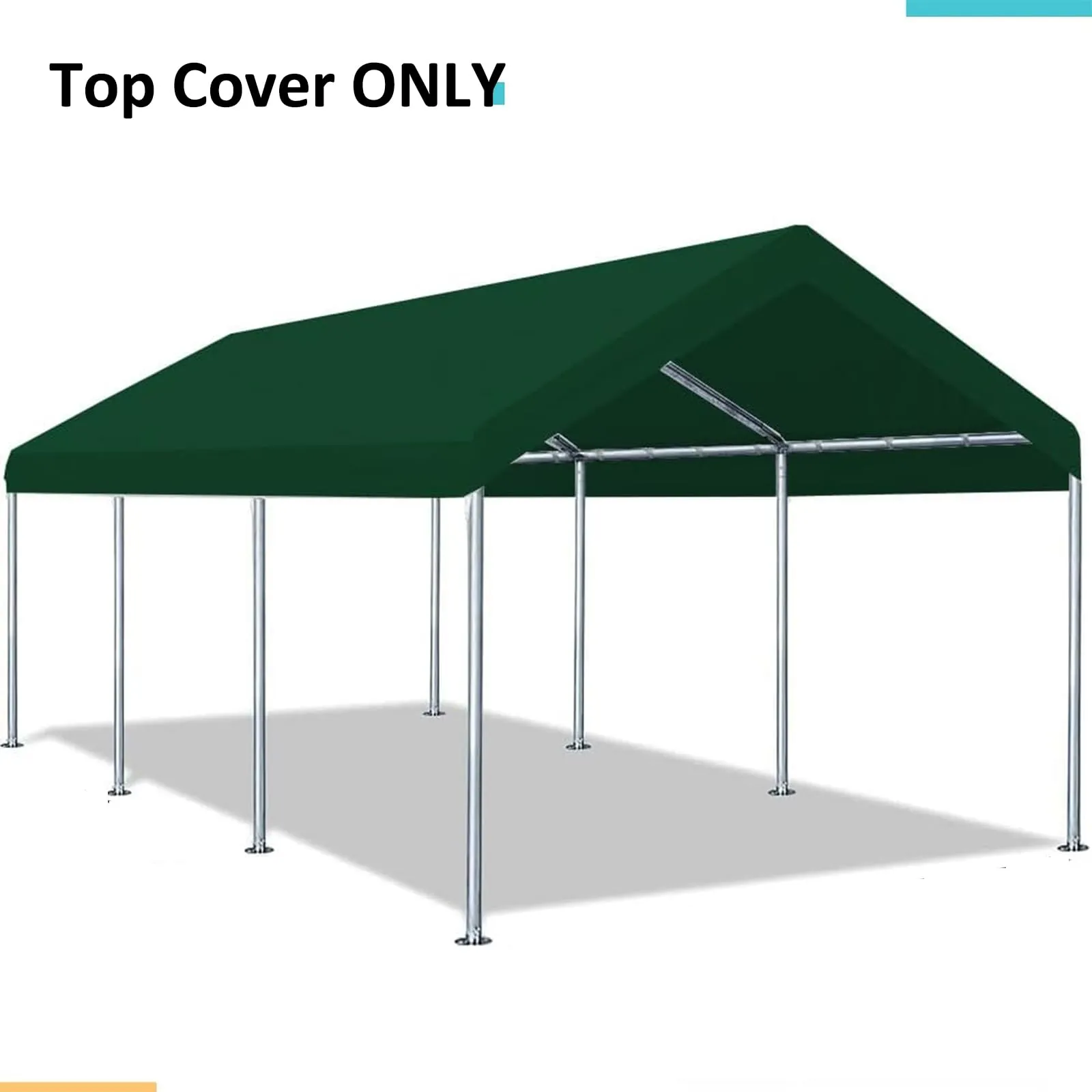 FORALEBEN Carport Replacement Canopy Cover for 10' x 20' Car Tent Top Garage Shelter Cover Tarp with Ball Bungees (Only Top Cover, Frame Not Include) Green