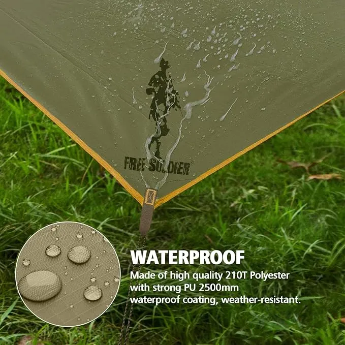 FREE SOLDIER Waterproof Portable Tarp Multifunctional Outdoor Camping Traveling Awning Backpacking Tarp Shelter Rain Tarp (Brown)