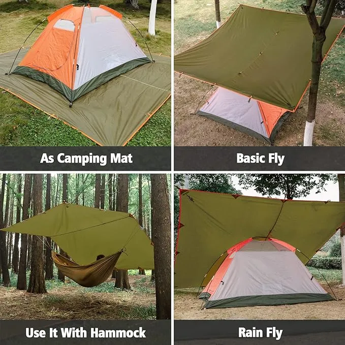 FREE SOLDIER Waterproof Portable Tarp Multifunctional Outdoor Camping Traveling Awning Backpacking Tarp Shelter Rain Tarp (Brown)