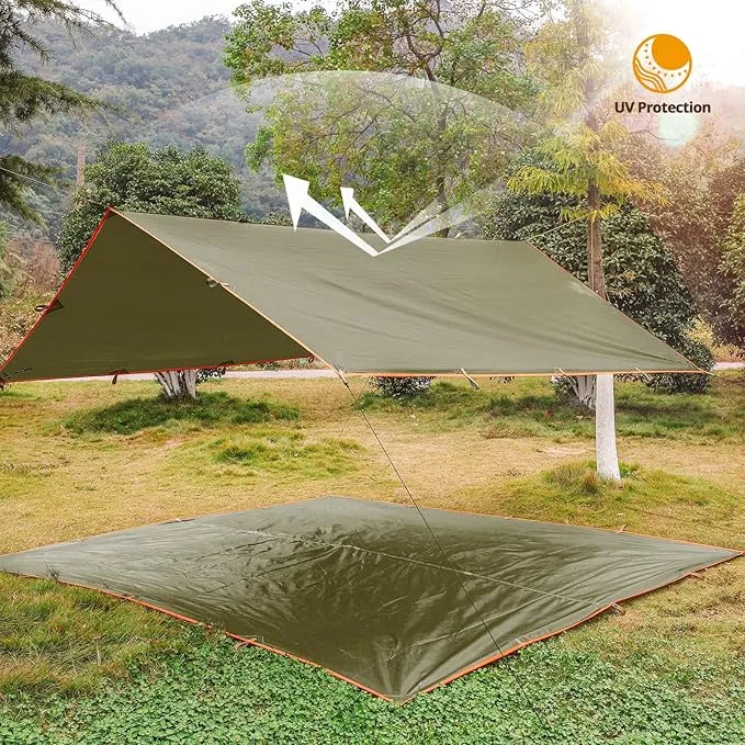 FREE SOLDIER Waterproof Portable Tarp Multifunctional Outdoor Camping Traveling Awning Backpacking Tarp Shelter Rain Tarp (Brown)