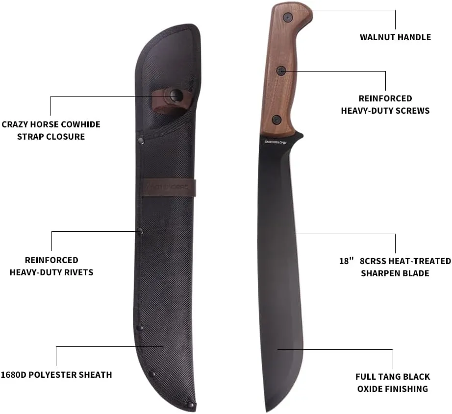 Full Tang Machete bushcraft Machete with Sheath 12.4 Inch Wood Handle for Yard Work Controlled Chopping & Cutting Hunting, Gardening, Survival, Hunting, Camping and Bushcraft