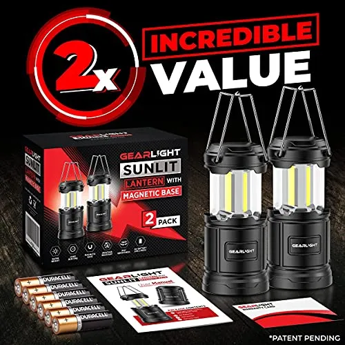 GearLight Camping Lantern - 2 Portable, LED Battery Powered Lamp