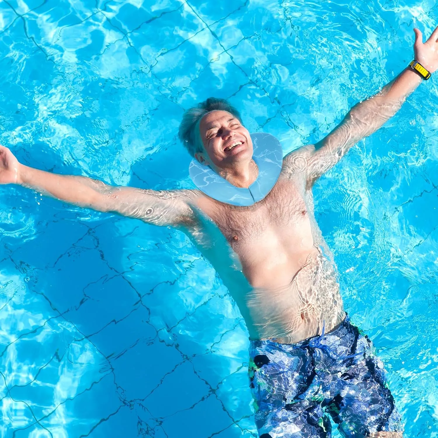 Geelin Float Swim Collar for Head and Neck Support,Filled with Foam Plastic Particles (Not Inflatable),Floatation Devices for Adults,Fits Most Adult Neck Sizes for Learn to Swim or Therapy