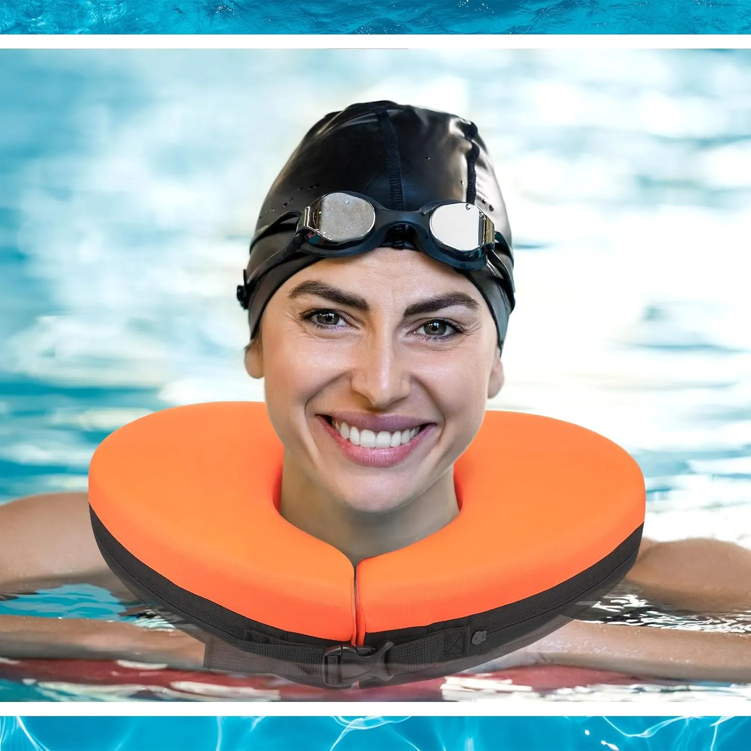 Geelin Float Swim Collar for Head and Neck Support,Filled with Foam Plastic Particles (Not Inflatable),Floatation Devices for Adults,Fits Most Adult Neck Sizes for Learn to Swim or Therapy