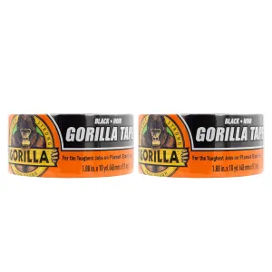 Gorilla Tape, Duct, Utility, Triple Layer Strength, Indoor & Outdoor, Weather Resistant Shell, 1.88 in x 10 yd, Black, (Pack of 2)
