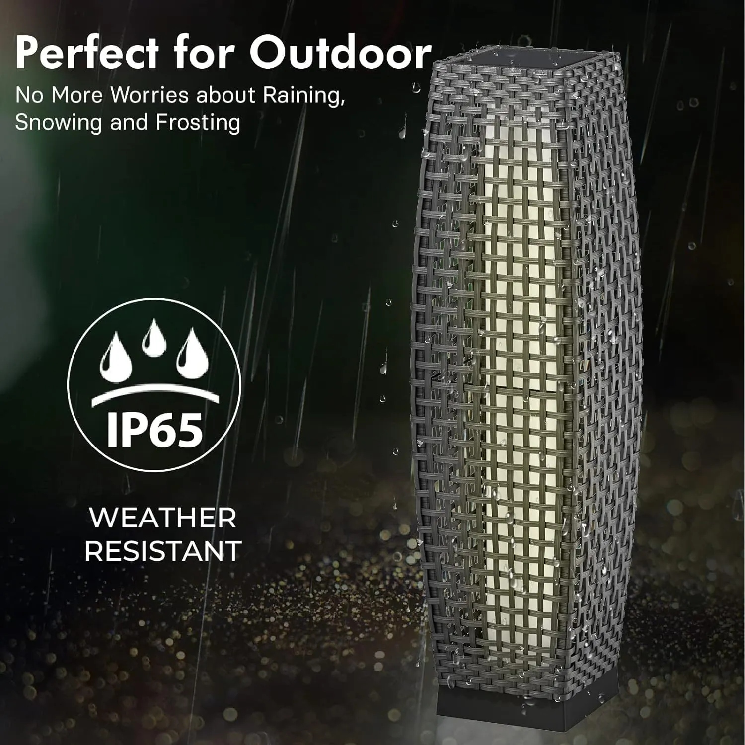 Grand patio Solar Outdoor Floor Lamp Water-Resistant Wicker Deck Lantern Light for Garden or Porch-Large Fuji, Dark Brown