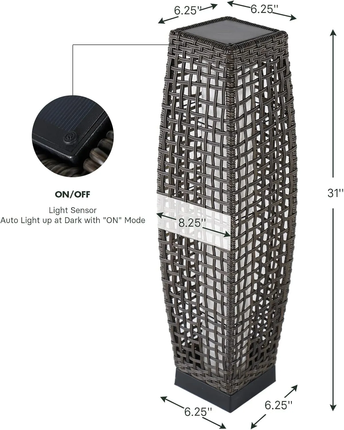 Grand patio Solar Outdoor Floor Lamp Water-Resistant Wicker Deck Lantern Light for Garden or Porch-Large Fuji, Dark Brown