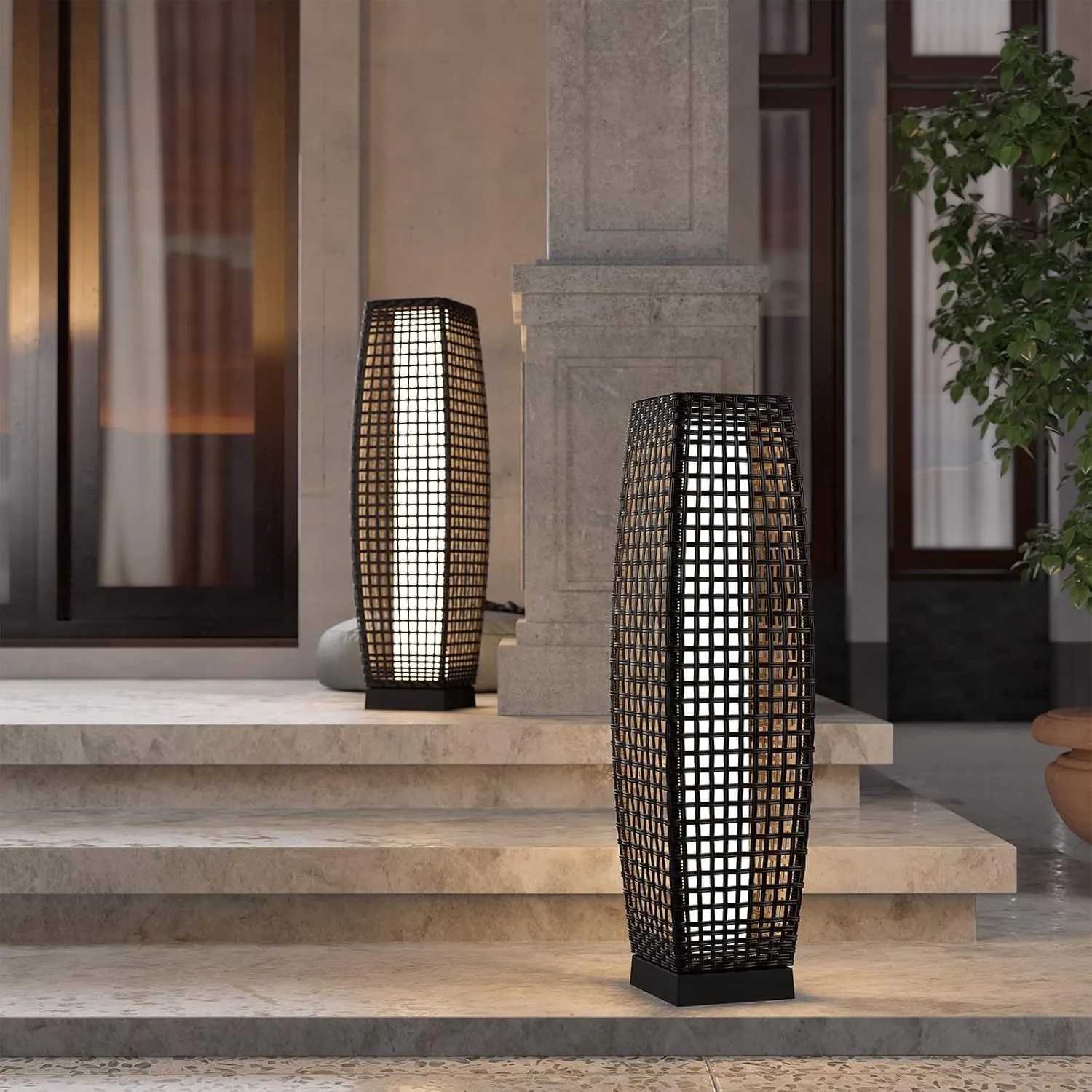 Grand patio Solar Outdoor Floor Lamp Water-Resistant Wicker Deck Lantern Light for Garden or Porch-Large Fuji, Dark Brown
