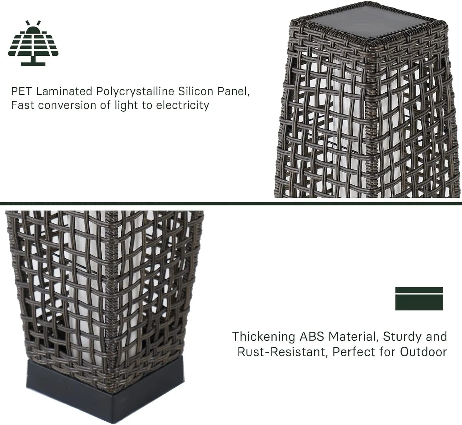Grand patio Solar Outdoor Floor Lamp Water-Resistant Wicker Deck Lantern Light for Garden or Porch-Large Fuji, Dark Brown